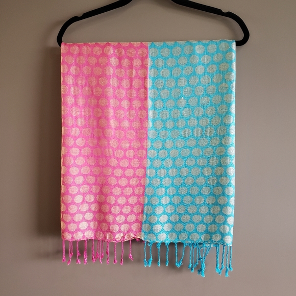 Polka Dot Scarf Bright Blue & Pink - Picture 10 of 10